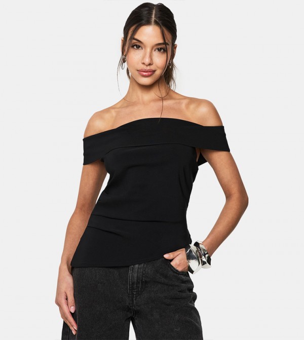 Bengaline Bardot Top With Ruched Detail