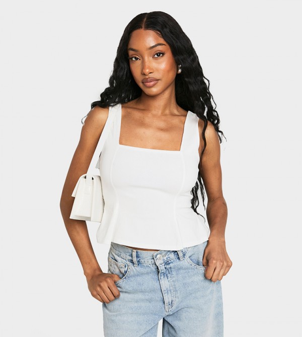 Solid Square Neck Peplum Crop Top
