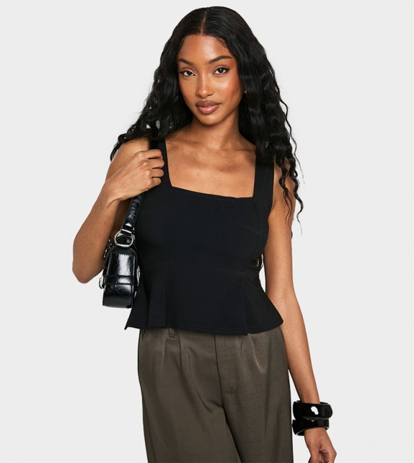 Solid Square Neck Peplum Crop Top