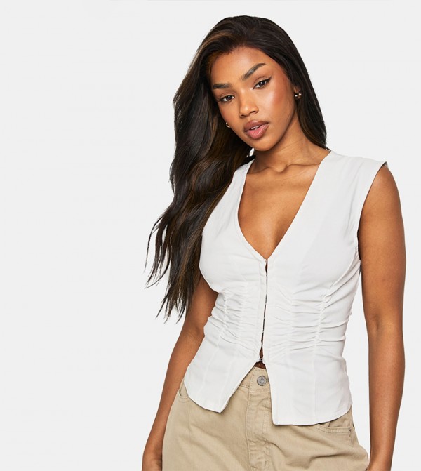 Bengaline Ruched Sleeveless Hook & Eye Top