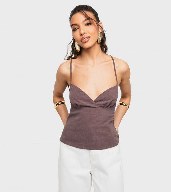 Linen Look Strappy Corset Top