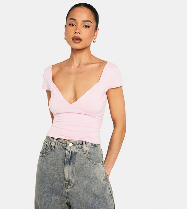 Super Soft Cap Sleeves Plunge Front Top