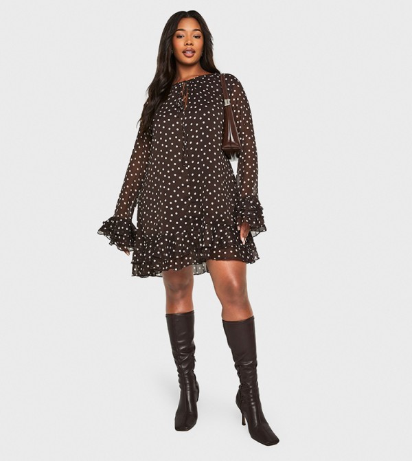 Curve Polka Dots Chiffon Smock Mini Dress