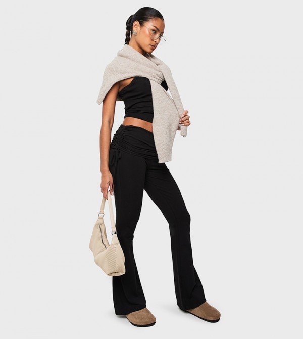 Solid Fold Over Waist Flare Leggings