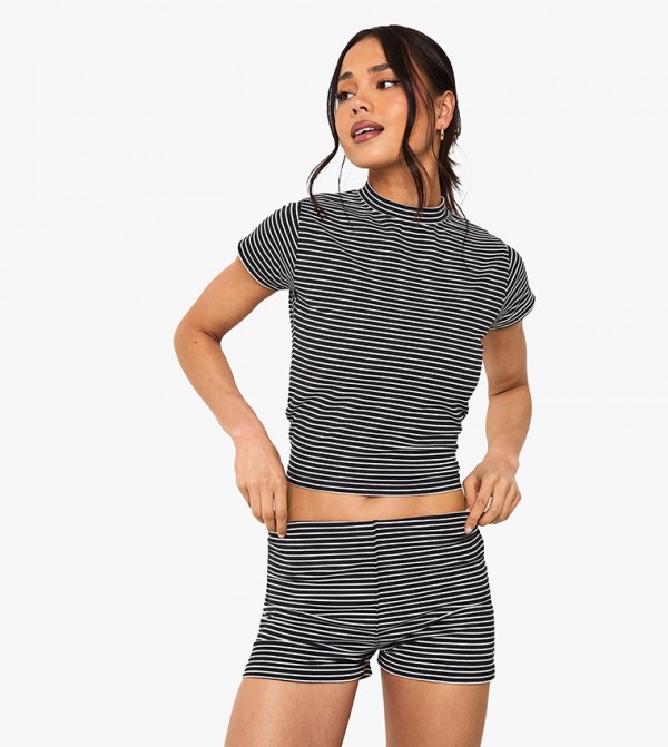 Striped Cap Sleeves Crop Top