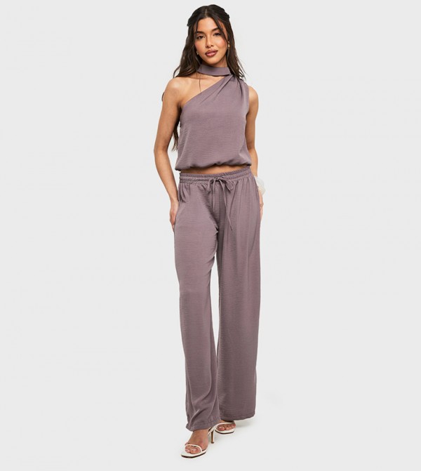 Drawstring Waist Wide Leg Trousers