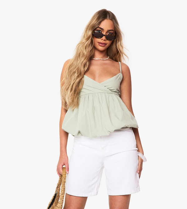 Puffball Poplin Strappy Top