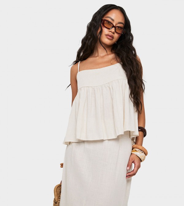 Linen Look Peplum Cami Top