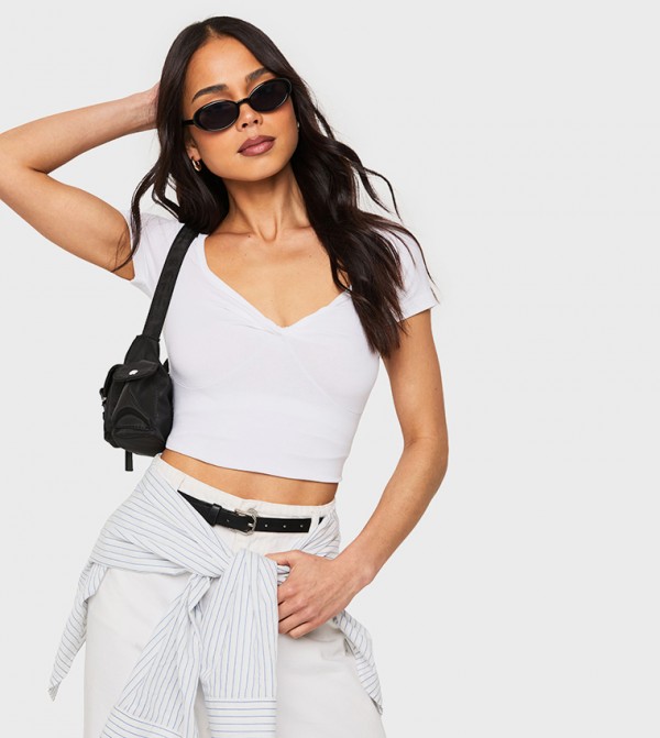Twist Front Sweetheart Neckline Cap Sleeves Top