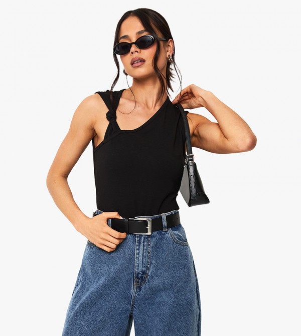 Knot Detail Asymmetric Neckline Top