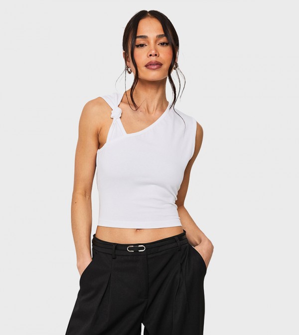 Knot Detail Asymmetric Neckline Crop Top
