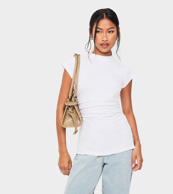 Fitted Waist Crew Neck Cap Sleeves T-Shirt