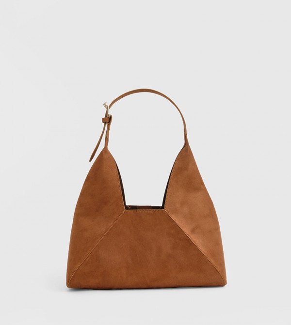 Faux Suede Panel Detail Shoulder Bag