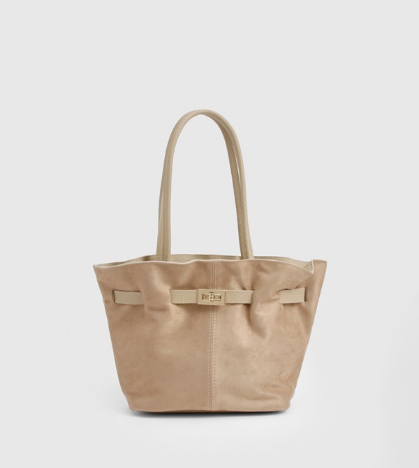 Faux Suede Hardware Detail Tote Bag