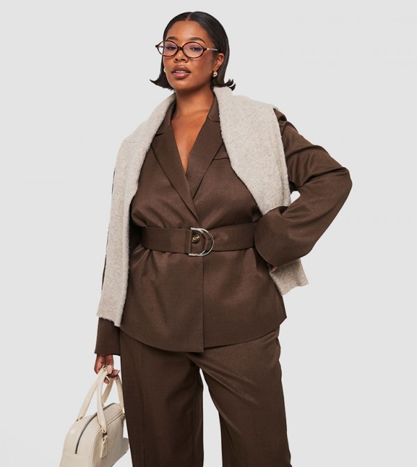Curve Tailored Buckle Detail Belt Blazer