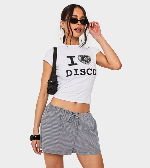 Printed Crew Neck Crop T-Shirt