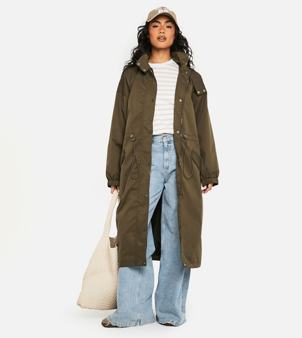 Cinched Waist Hooded Trench Coat
