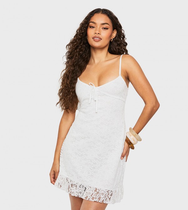Lace Strappy Frill Trim Mini Dress