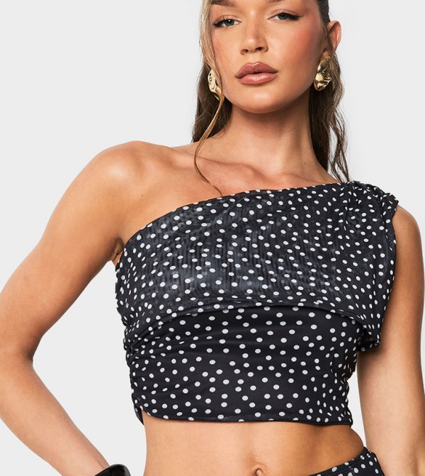 Polka Dots Mesh Off Shoulder Crop Top