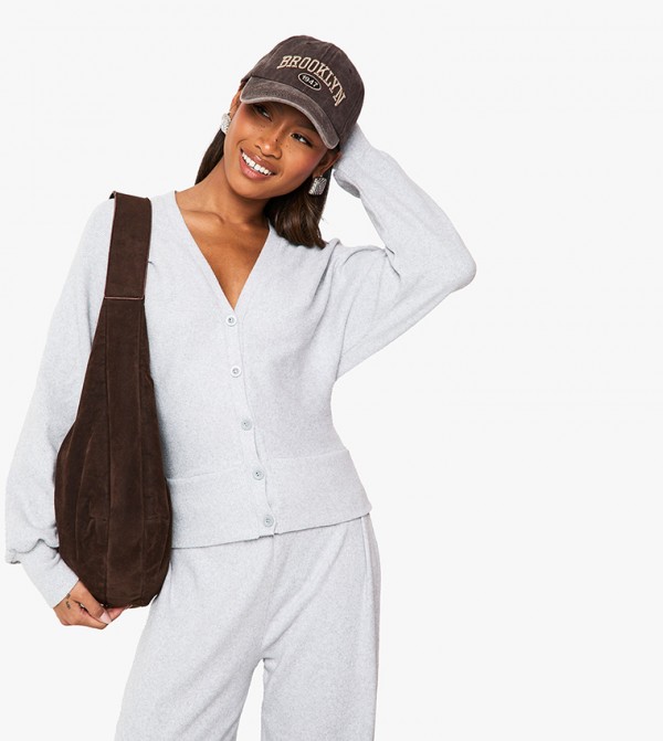 Brushed Ribbed V-Neck Cardigan