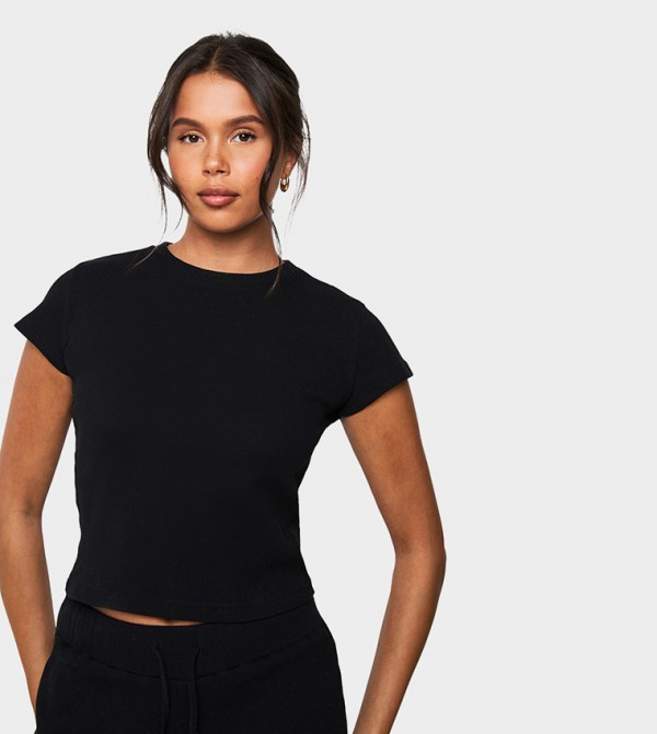 Waffle Crew Neck Crop T-Shirt
