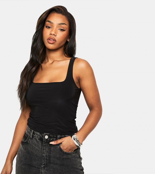 Double Layer Slinky Square Neck Tank Top