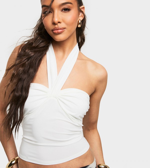 Double Layer Slinky Ruched Bust Halterneck Top