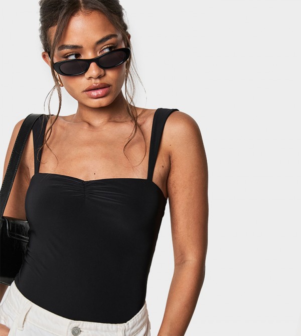 Double Layer Slinky Sweetheart Neck Crop Top