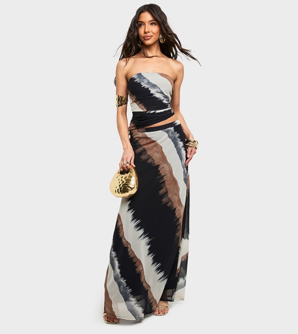 Patterned Strapless Chiffon Maxi Skirt