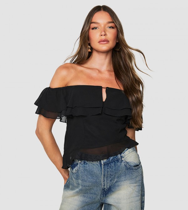 Ruffle Bardot Crop Top
