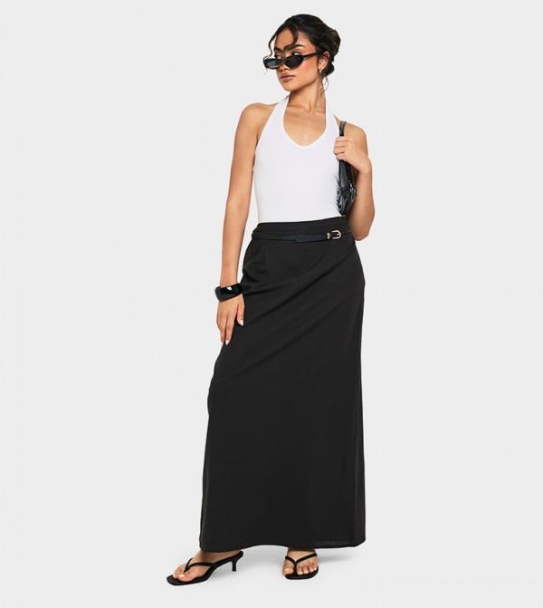 Solid Split Back Maxi Skirt