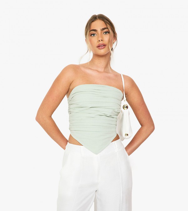 Linen Pleated Bandeau Crop Top