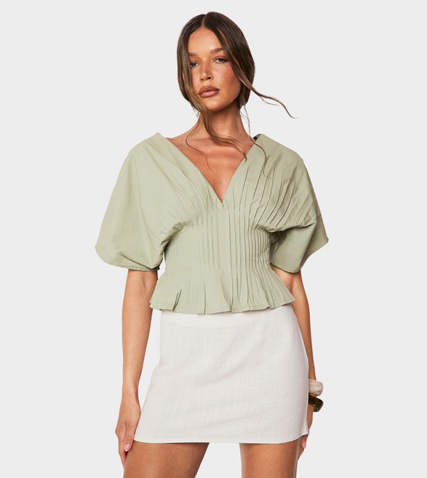 Pleated Short Sleeves Top
