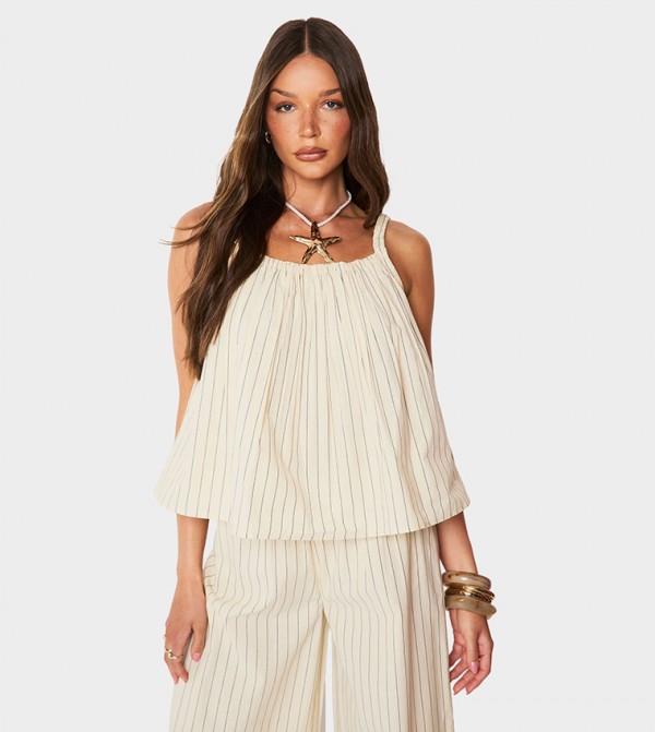Striped Linen Look Smock Sleeveless Top