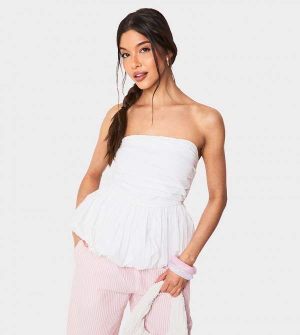 Poplin Puffball Bandeau Top