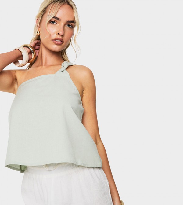 Linen Ruched One Shoulder Top