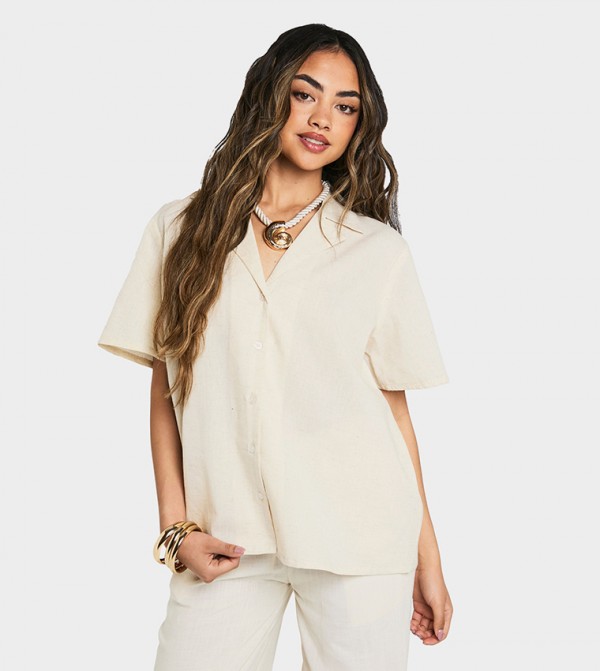 Solid Short Sleeves Oversized Resort Shirt