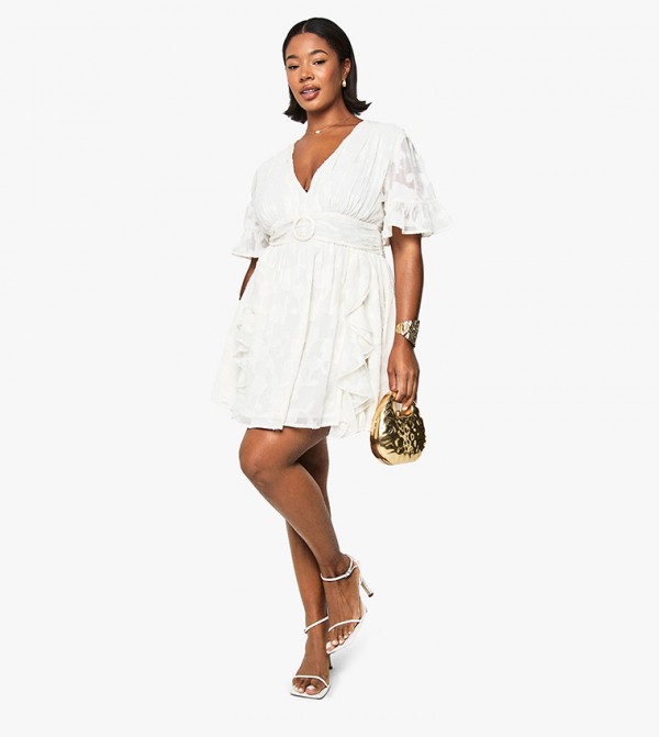Curve Burnout Floral Angel Sleeves Skater Dress
