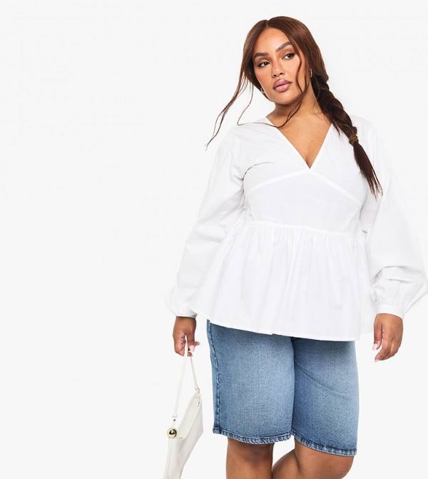 Curve Cotton Poplin Balloon Sleeves Top