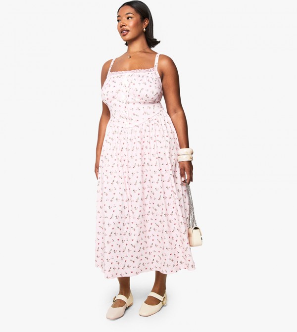 Curve Floral Print Skater Midi Dress