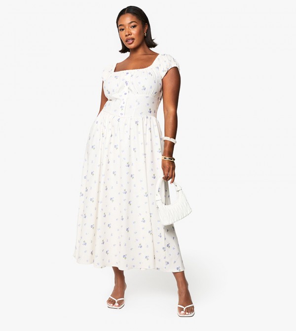 Curve Bengaline Ditsy Midi Skater Dress