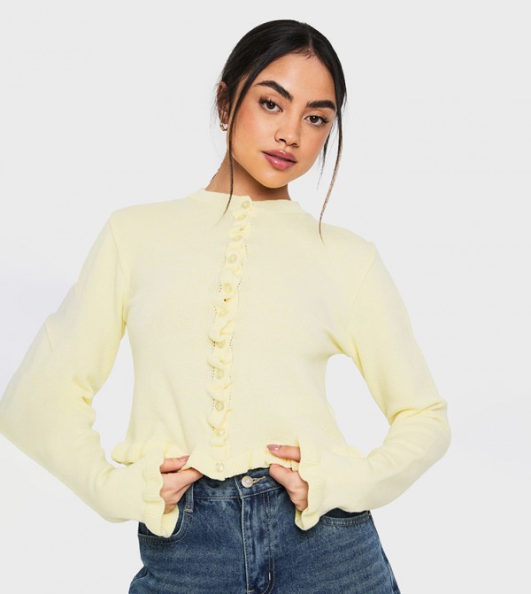 Ruffle Front Long Sleeves Cardigan