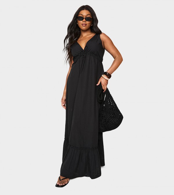 Curve Poplin Ruched Tie Detail Maxi Dress