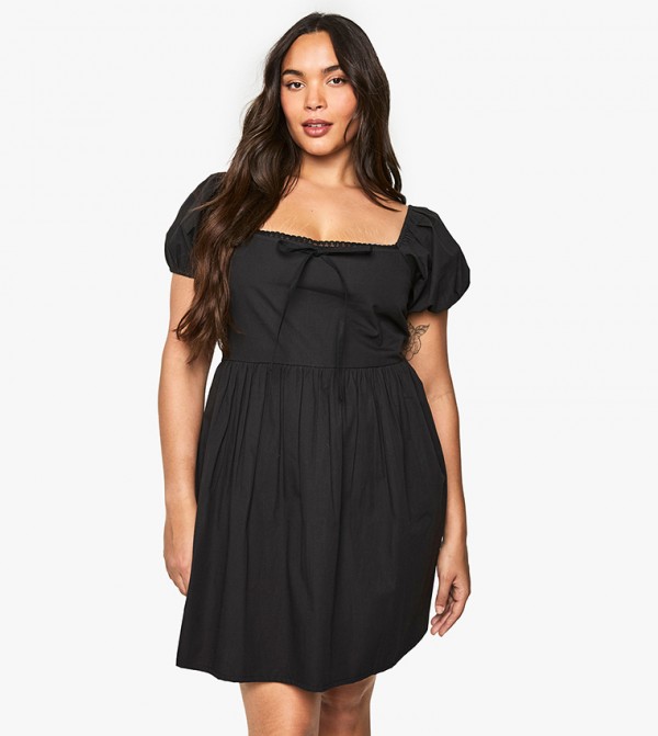 Curve Cotton Poplin Tie Front Detail Skater Mini Dress