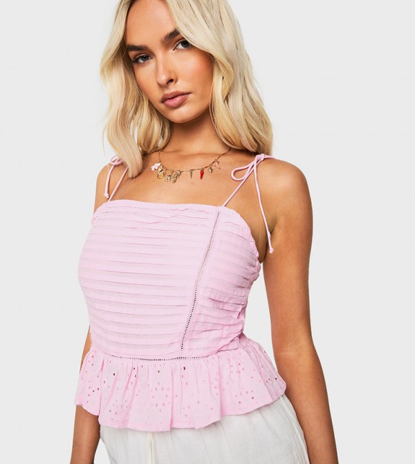 Pleated Broderie Crop Top