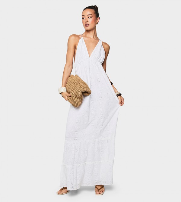 Tall Broderie Anglaise Halterneck Maxi Dress