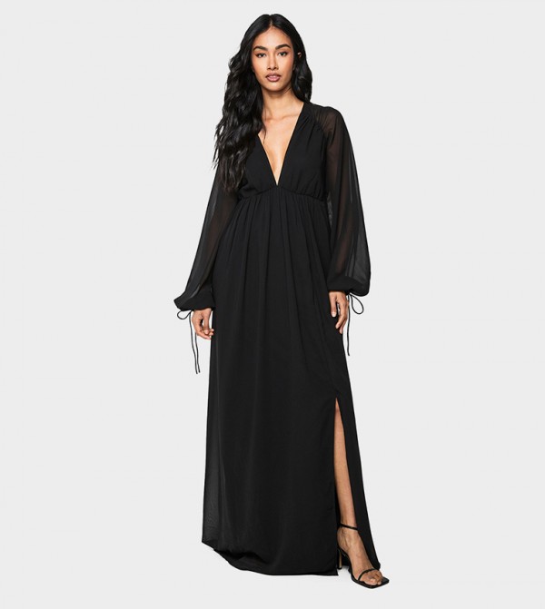 Tall Chiffon V-Neck Ruched Maxi Dress
