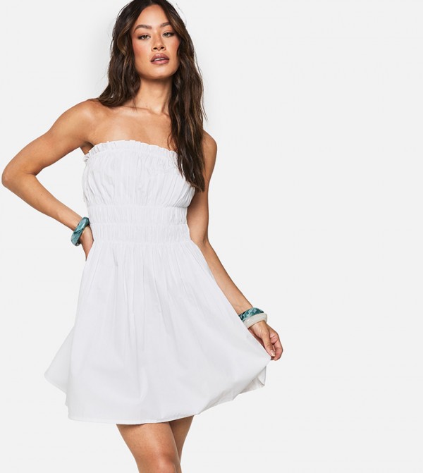 فستان قصير بخصر مزموم للمقاسات الطويلة