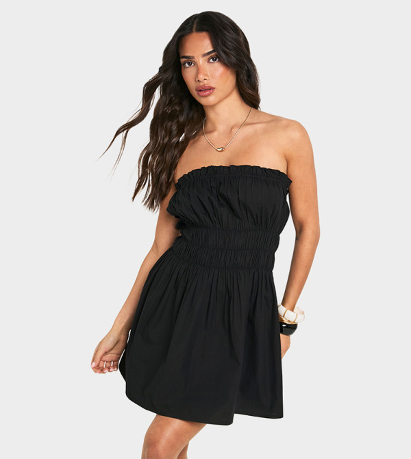 Petite Poplin Shirred Mini Dress