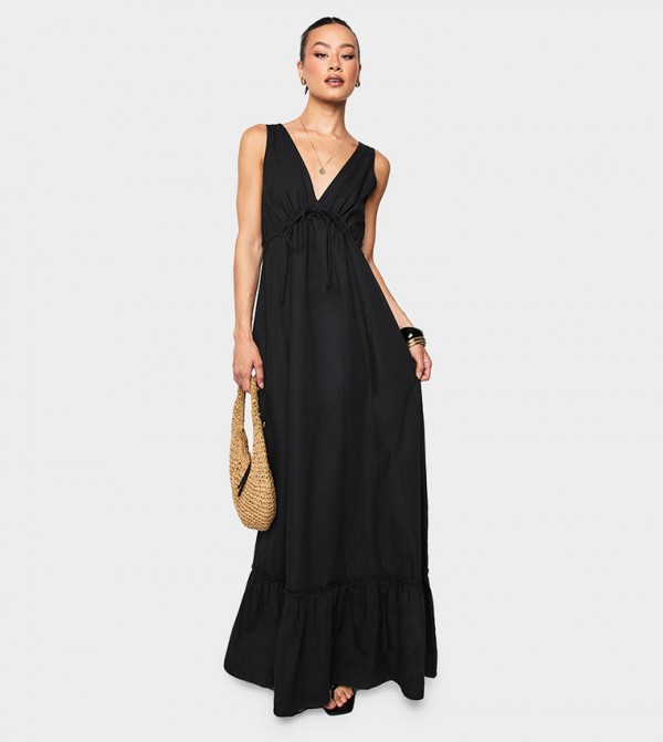 Tall Poplin Ruched Tiered Maxi Dress